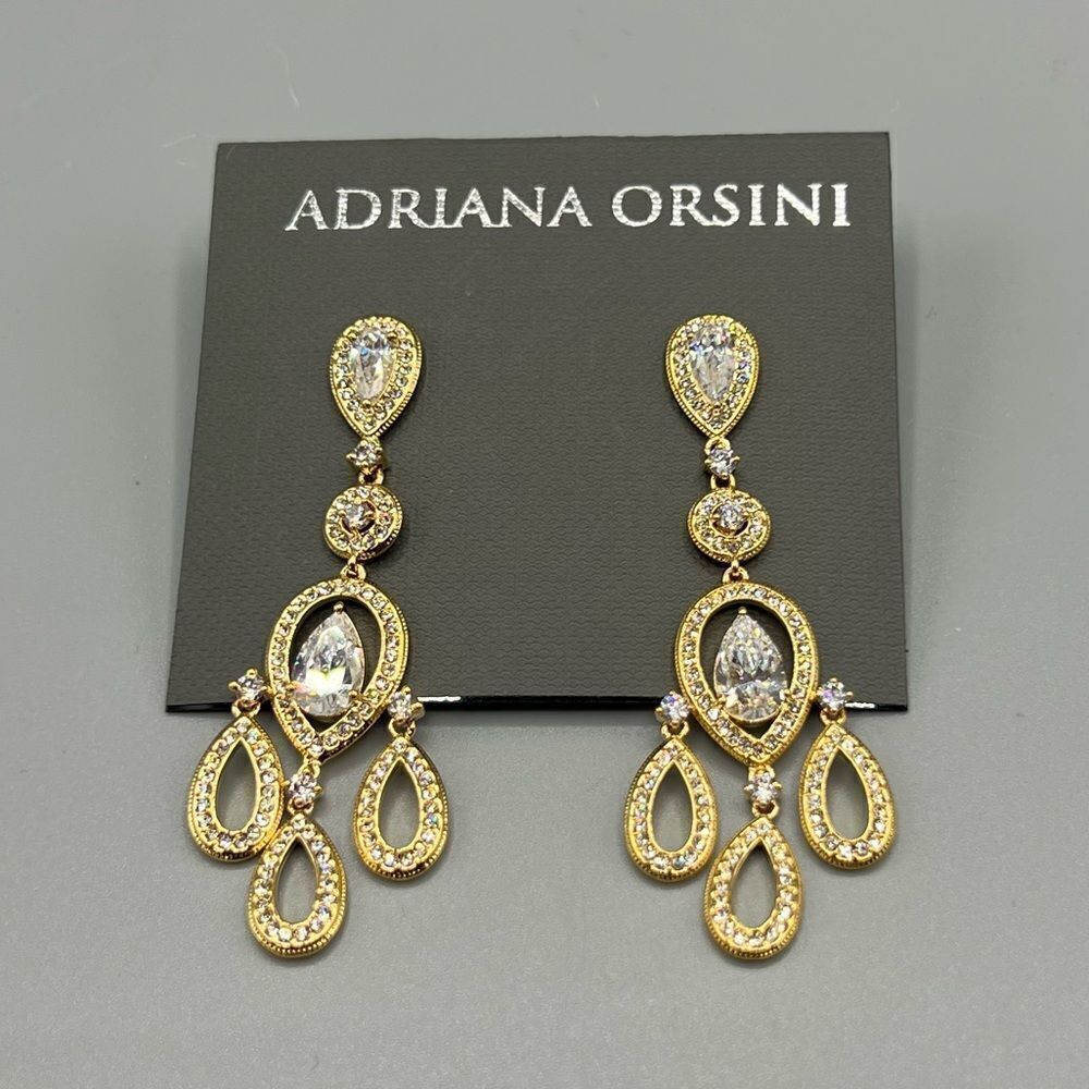 Adriana Orsini Crystal Pavé Chandelier Gold-Tone Earrings New